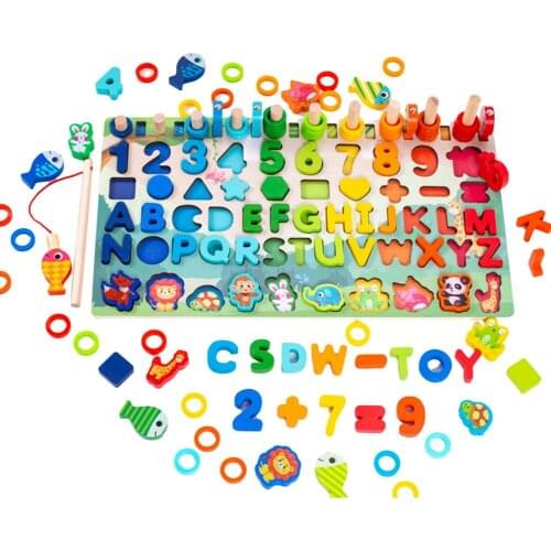 Baby Wooden Montessori Educational Toys Kids Early Learning Shape Color Math Matching Log Board Fishing Puzzle Count Number