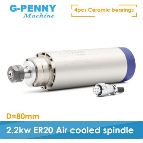 CNC milling spindle motor 2.2 kw ER20 220v Air cooling spindle motor 2.2kw air cooled 80x224mm 4 bearings for CNC engraving