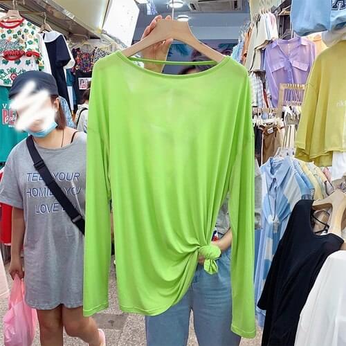 Loose Cross Beauty Back Long Sleeve Thin Sunscreen T-shirt Women Summer Pullover Air Conditioning Top Backless Tees