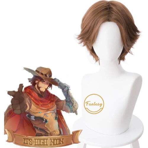 Game OW Jesse Mccree Cosplay Wig Heat Resistant Synthetic Centre Parting Costume Party Hair + Free Wig Cap
