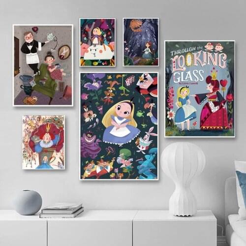 Canvas Paintings Disney Cartoon Alice In Wonderland Posters and Cute Anime Prints Wall Art Pictures for Living Kids Home Decor