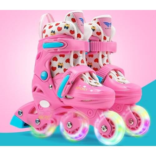 KKA New Children Adjustable Skates Roller Skates Boys Girls Full Set Single Flash Skates Shoes