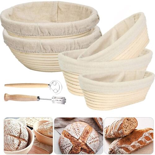 Oval/Round Natural Rattan Fermentation Bread Basket Banneton Dough Wicker Rattan Mass Proofing Proving Baskets Rattan with Cover
