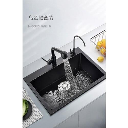 Kitchen Quartz Stone Sink White And Black Large Single Basin Sink Basin Dish Basin Upper And Lower Basin Drain Basket Package