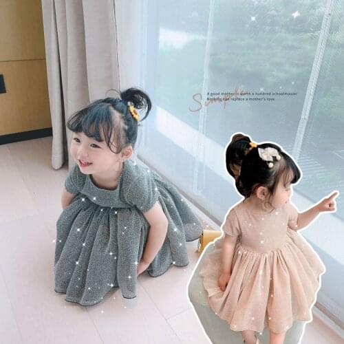 Summer Baby Girls Short Sleeve Sequined Mesh Ball Gown Tutu Bling Princess Dress Children Kids Party Birthday Dressesvestidos