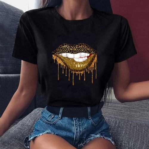 Summer Fashion Shirt Lips Leopard Graphic T Shirt Women Harajuku Tops O-neck 4 colors Tee Kiss Lip Funny Girls T-shirt