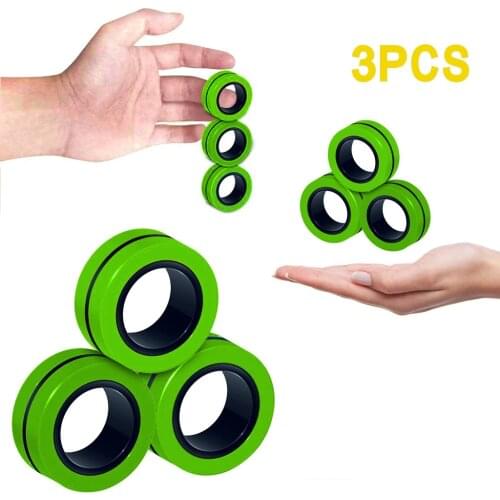 Kids Decompression Fingertip Toys 3PCS Anti-Stress Finger Magnetic Rings Magic Ring Props Tool For Autism ADHD Anxiety Relief