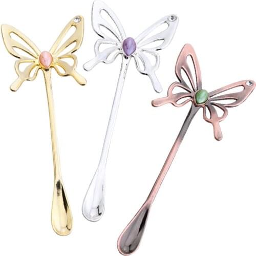 Mini Spoon Dessert Spoon With Diamond Butterfly Coffee Scoop Hollow Out Design Mixing Spoon Imperial Ladle Dinnerware Set 1pcs