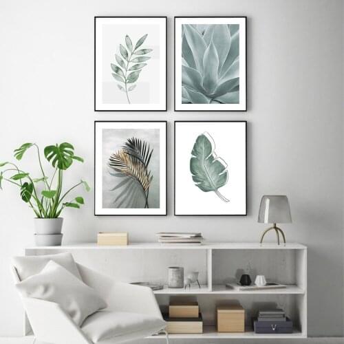 Minimalism Modern Plants Green Leaves Canvas Painting Wall Art Nordic Posters and Prints Wall Pictures for Living Room Decor