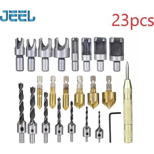 23pcs/set Twist Drill Set, Multi-specification Woodworking Chamfering Device, Claw Cork Drill