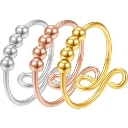 Fidget Beads Fidget Ring Spinner Single Coil Spiral Fidget Ring Beads Rotate Freely Anti Stress Anxiety Ring Toy For Girl Women
