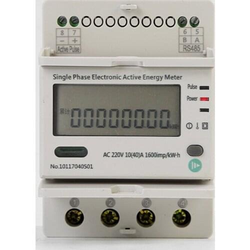 LCD display 000000.00-999999.99 energy meter 220VAC 10(40)A Din type single phase electronic active energy meter with RS485