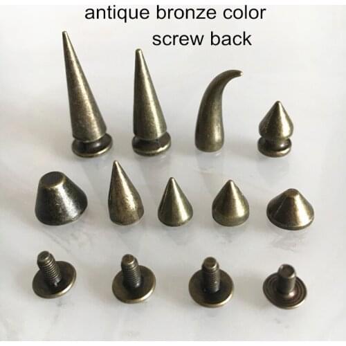 Different Shapes of Antique Bronze Metal Rivet Stud,Screw in Rivets Spikes For Leather Crafts,no need tool to install