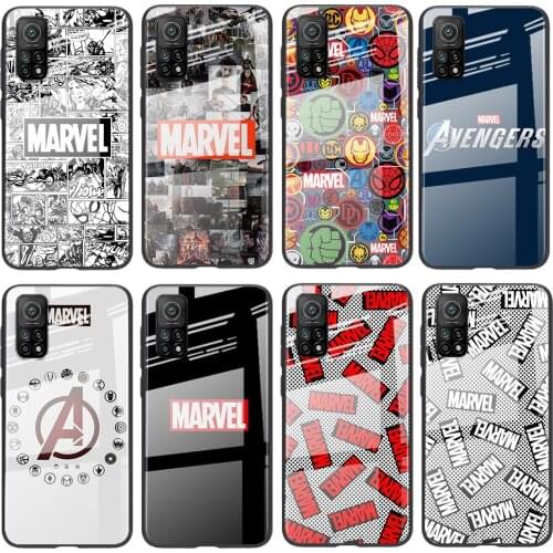 Tempered Glass Luxury Cover Marvel Logo Avengers For Xiaomi POCO F3 F2 X3 NFC X2 M2 Pro Shockproof Shell Phone Case