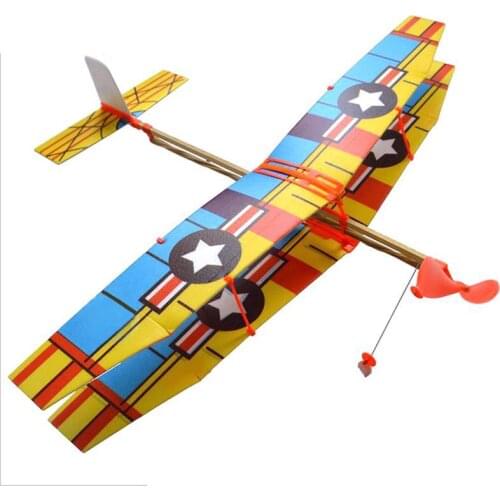 Double Wing Glider Aircraft Diy Assembled Helicopter Model Rubber Band Power Stitching Toys Educational Toys For Children 1pc