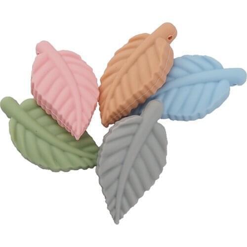 Chenkai 50PCS Silicone Leaf Shaped Teether Bead Baby Chewable Pacifier BPA Free For DIY Infant Chew Dummy Clip Chain Accessories