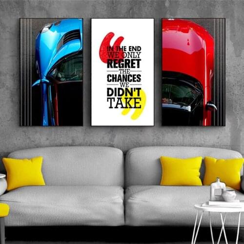 Nordic Motto Canvas Painting The Chances We Didn't Take Picture Home Decor Wall Art Blue And Red Car Posters Prints for Bedroom