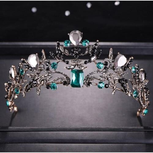Baroque Green Crystal Wedding Bridal Tiaras Hairband Princess Pageant Black Crown Vintage Bridal Headpiece Hair Accessories