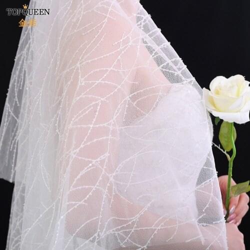 TOPQUEEN V39 Hot Sale one Layer White Ivory Tulle Bridal Veil Cut Edge Without Comb Beaded Veil Costume In Stock Bridal Veil