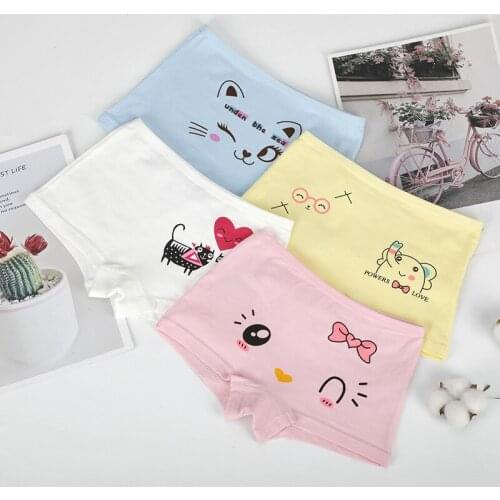 Good Quality Cotton Cartoon Girls Underwear Panties 2-12T 4pcs/Pack Little Girls Boxer Briefs Kids Solid Pink White Panties