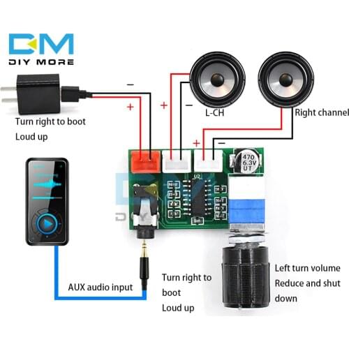 XH-A157 Digital Amplifier Board with Volume Knob PAM8403 USB 5V Power Supply AUX Input Dual 3W Output Speaker Amplifier Module