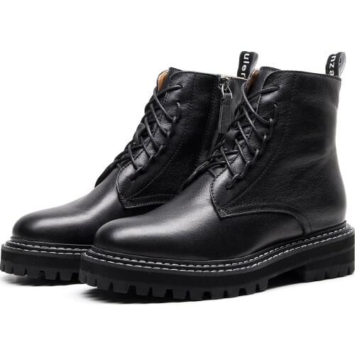 Womens Shoes Retro Style Leather Ladies Boots Flat Boots Soft Leather Womens Shoes Lace-up Ankle Boots Fashion All-match