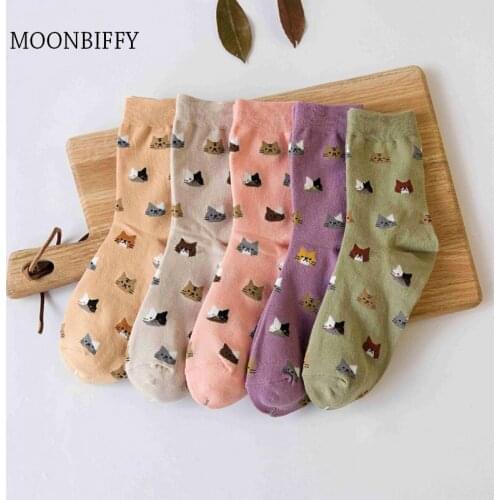 Women Cotton Ankle Socks Cute Cat New Colorful Funny Socks Girls Casual Animal Fruit Cake Cartoon Socks