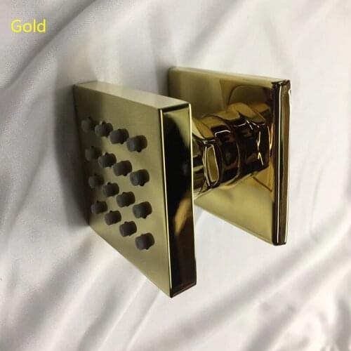 Gold Rain Body Jet Square Shower Massage Faucet Brass Chrome Body Jets 2 Inch Bathroom SPA ShowerHead Accessories Jetted Systems