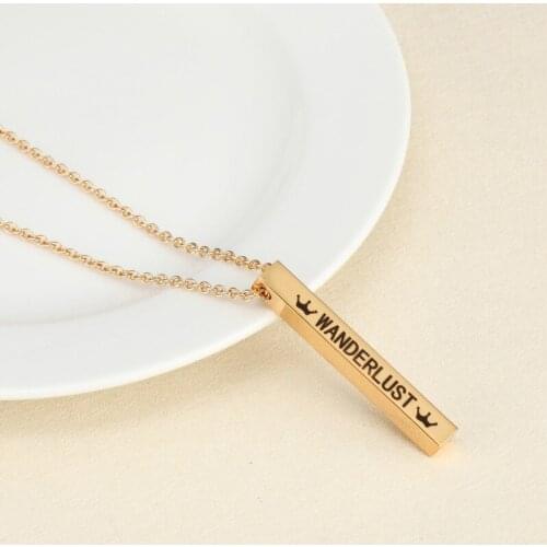 Gold SilverStainless Steel Necklace Jewelry Inspirational Lettering WANDERLUST Necklace Jewelry For Men Women G