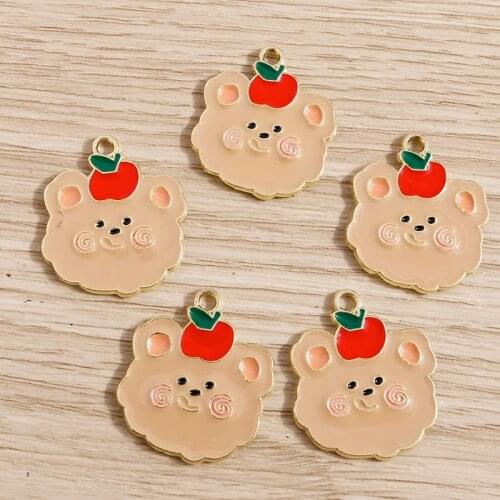10pcs 22*25mm Alloy Cartoon Bear Apple Charms for Pendants Necklaces Earrings Bracelets DIY Handmade Jewelry Making Accessories