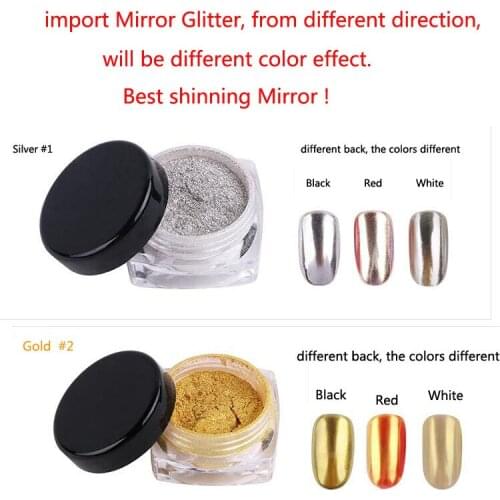 2PCS/Lot Shinning Mirror Nail Glitter Powder Gold Sliver 1G/Jar Nail Art Manicure Chrome Pigment Glitters 2Colors, Free shipping