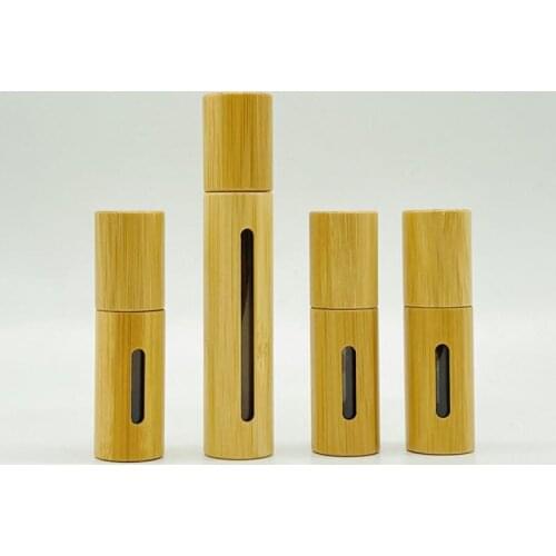 20/50pcs 5/10ml Bamboo Roll On Bottle for Essential Oils,Perfume Containers With Stainless Steel Roller Ball,Bamboo Wooden Shell