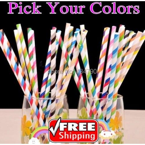 200pcs Pick Your Colors Double Color Stripe Vintage Paper Straws Party Blue Green Pink Orange Purple Gold Silver Red Black Cheap