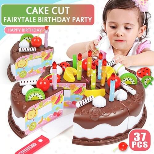 37pcs Children DIY Pretend Fruit Cut Cake Toy Kitchen Toy Birthday Cake Diy Pretend Play Toy Kids Educational Plastic Toy Gift