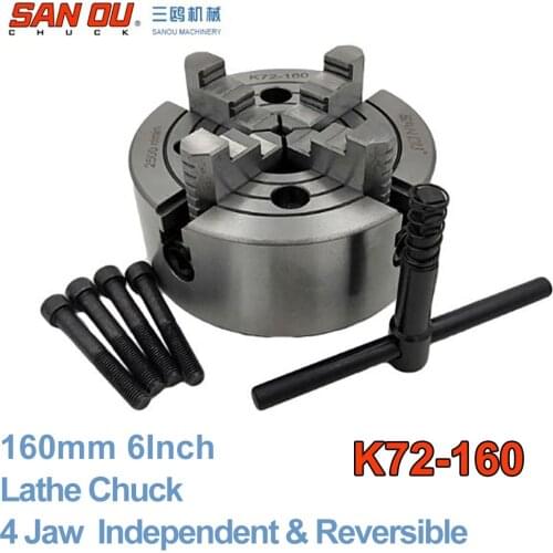 4 Jaw 160mm 6" Lathe Chuck Independent & Reversible Jaw SANOU K72-160 for CNC Drilling Milling woodworking