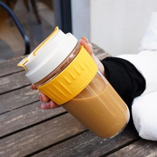 400ml/550ml Portable Glass Coffee Mug With Straw Leak-Proof Tea Milk Cup With Silicone Case BPA Free Nice Gifts