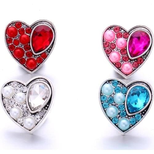 5pcs/lot New Snap Jewelry Rhinestone Love Heart 18mm Snap Buttons Fit Snap Necklace Bracelet For Women Button Jewelry