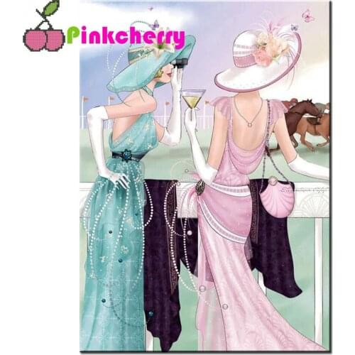 5d Full square/round Diy Diamond Painting Cross Stitch Elegant Lady Watch a horse race diamond Embroidery Mosaic puzzle k316