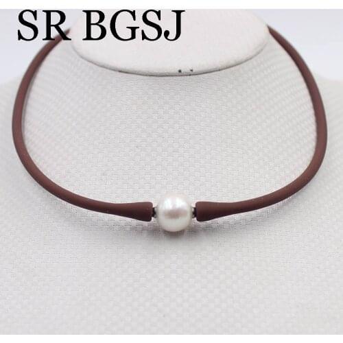 Free Shipping 12-13mm Fashion Jewelry Edision Cultured White Pearl Beads & Silicone Rubber Stretch Women Necklace 16.5inch