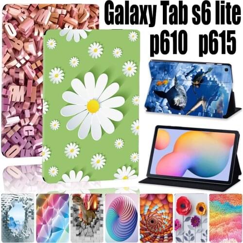 For Samsung Galaxy Tab S6 Lite 10.4 Inch P610 P615 Tablet Case PU Leather Stand Cover+ Free Stylus