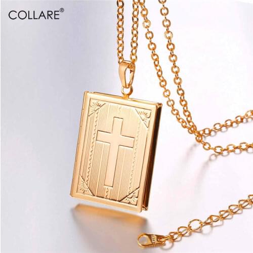 Collare Photo Locket Cross Pendant Christian Men Jewelry Gold/Silver Color Lockets Christmas Birthday Gift Necklace Woman P567