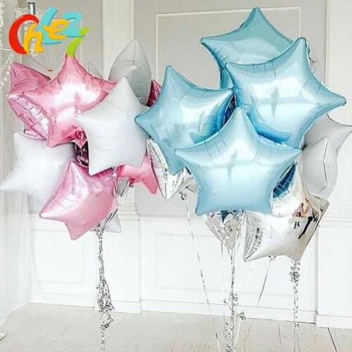 10PCS Baby Shower 18inch Pink Silver Blue Star Helium Foil Balloons 1st Boys Girls Birthday Party Supplies Decoration Pure Color