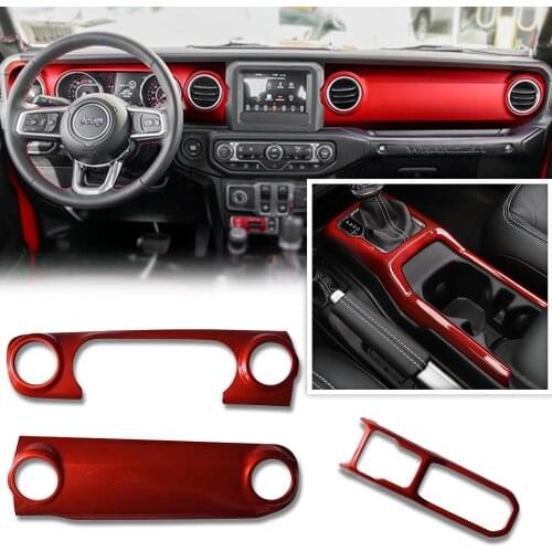 For Jeep Wrangler JL 2018 2019 Red Center Console Dashboard Cover Trim Instrument Panel Trim Kit