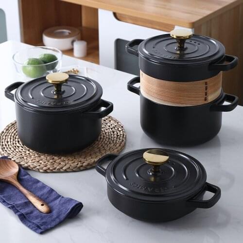 Household Steamer Double layer heat-resistant Ceramic casserole set Imitation iron pot nordic simplicity kitchen cooking pots