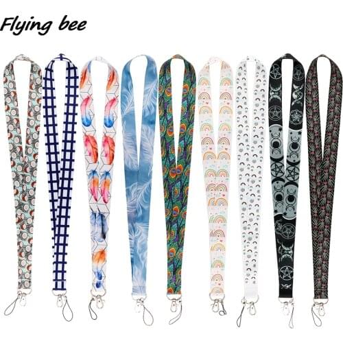 Flyingbee Coconut Feather Rainbow Creative Lanyard Badge ID Lanyards Mobile Phone Rope Key Lanyard Neck Straps Accessories X1782