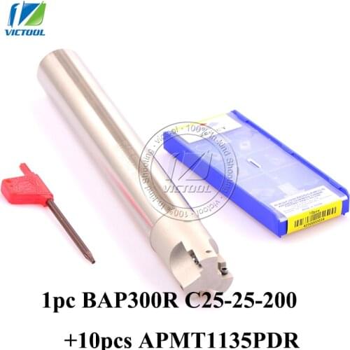 BAP 300R C25-25-200 with 10pcs APMT1135PDR inserts Milling tool head face mill for cnc milling machine for insert APMT1135 APMT