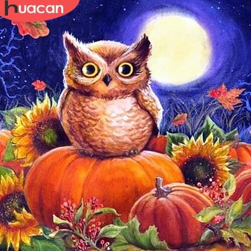 HUACAN 5d Diamond Painting Full Drill Square Owl Art Diamond Mosaic Pumpkin Embroidery Rhinestones Picture Halloween Decorations