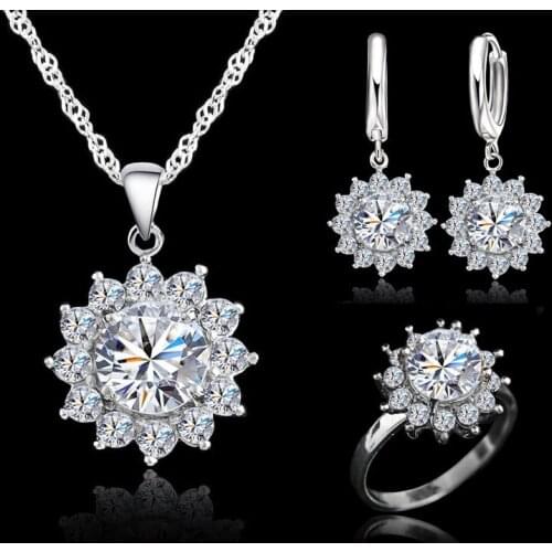 Big Promotion Wedding Jewelry Sets 925 Sterling Silver White Cubic Zircon Necklace/Earring/Ring Optional Size For Ring