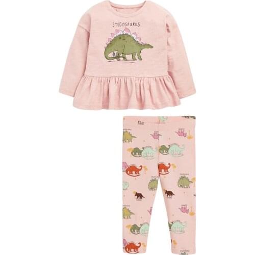 Little maven Toddler Girls Clothing Sets with Pink Dinosaur Paradise Pattern Autumn Long Sleeves Trousers Cute Pants Set