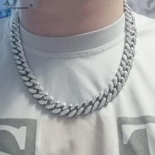 Ice Out Cuban Necklace Hip Hop Singer Accessories Jewelry Necklace Collar Rhinestone CZ Buckle Mens Rapper Wild Necklace